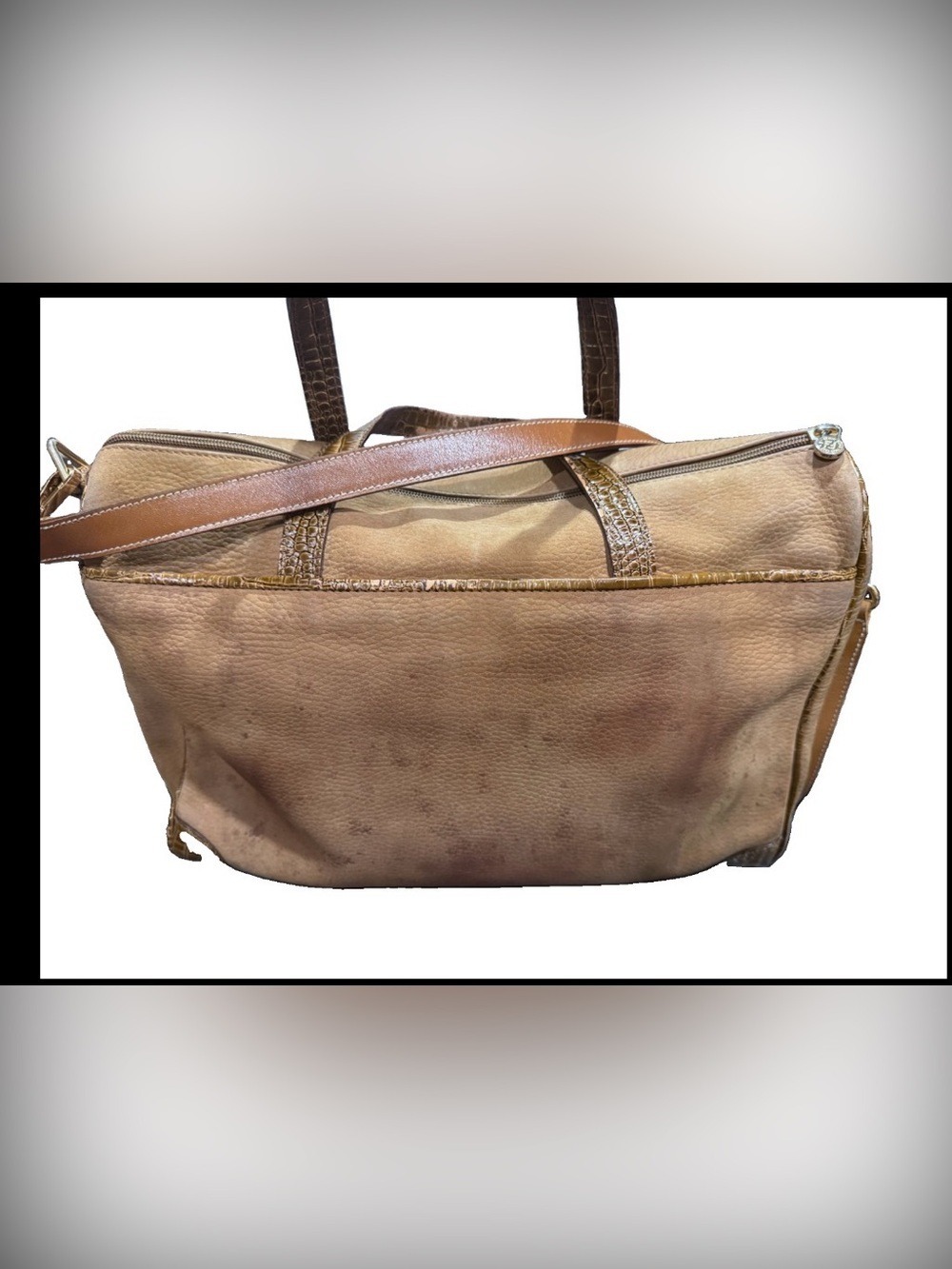 Fendi Tan Leather Tote with Croc Trim and Medallion - Picture 2 of 16